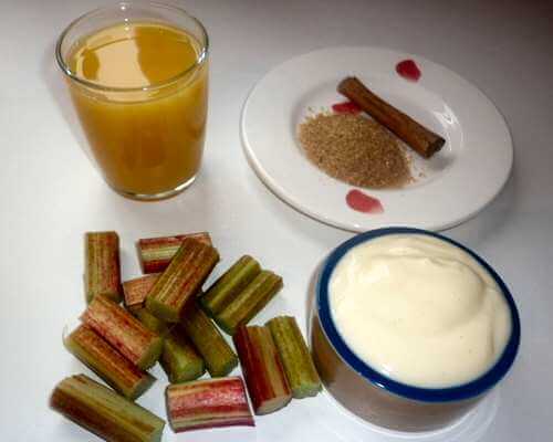 Ingredients for a rhubarb and orange smoothie Ingredients for a rhubarb and orange smoothie